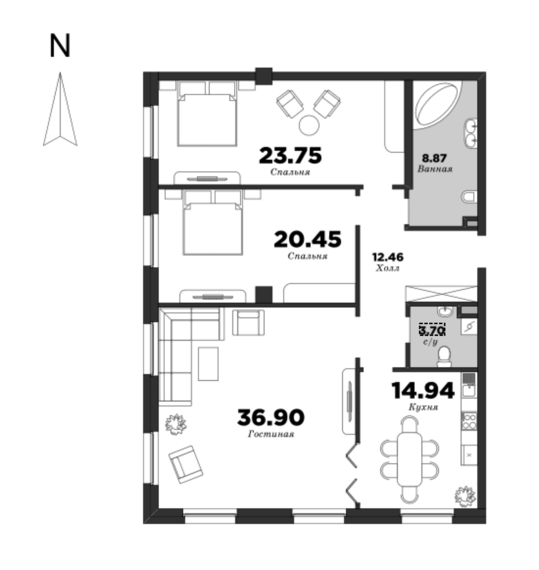 NEVA HAUS, Корпус 2, 3 спальни, 121.07 м² | планировка элитных квартир Санкт-Петербурга | М16
